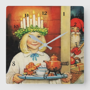 „Weihnachtstee“ von Jenny Nystrom Quadratische Wanduhr