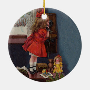Weihnachtstelefonie Vintag Keramik Ornament