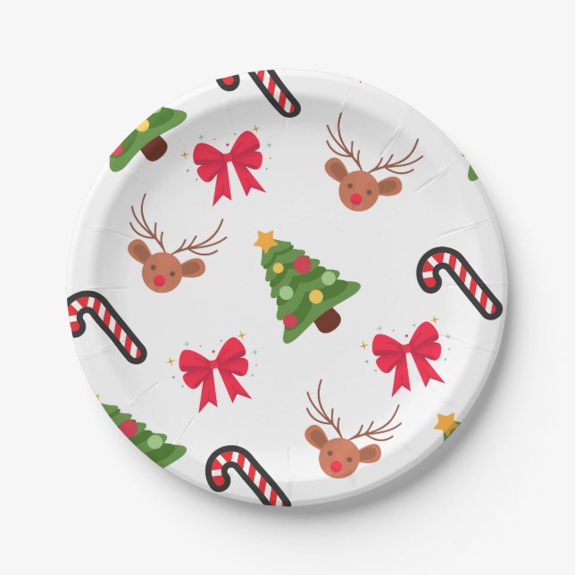 Weihnachtsteller aus Pappe mit weißem Motiv Pappteller (Vorderseite)