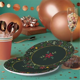 Weihnachtsteller mit botanischem Motiv Pappteller