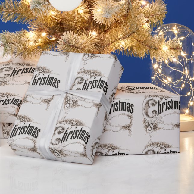 Weihnachtstext mit Verzierter Grenze Geschenkpapier (Feiertage)