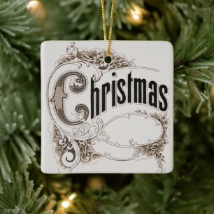 Weihnachtstext mit Verzierter Grenze Keramikornament