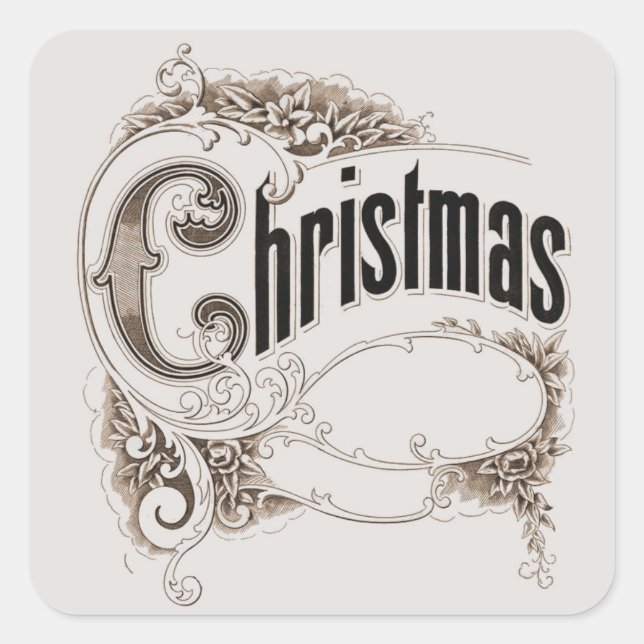 Weihnachtstext mit Verzierter Grenze Quadratischer Aufkleber (Vorderseite)