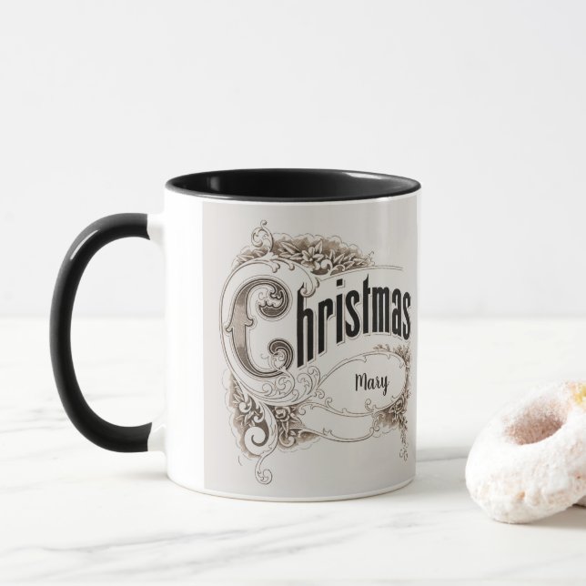 Weihnachtstext mit Verzierter Grenze Tasse (Mit Donut)