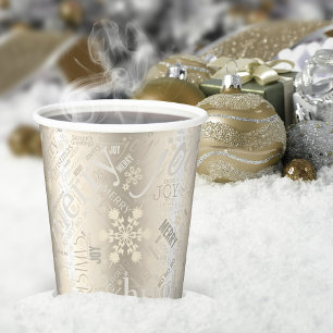 Weihnachtstext und Schneeflockenmuster ID257 Pappbecher