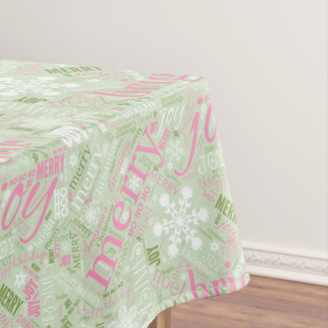 Weihnachtstext und Schneeflockenmuster Pink ID257 Tischdecke (Beispiel)