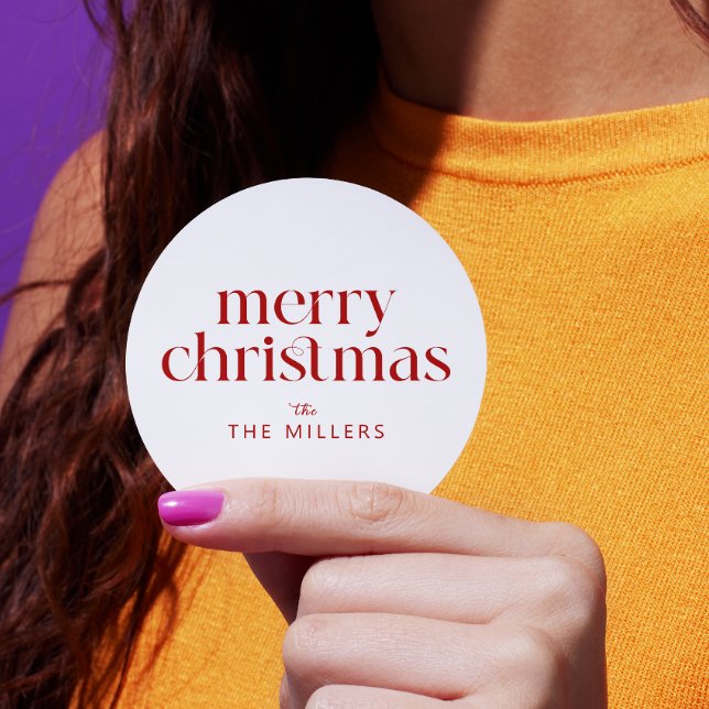 Weihnachtsthema Frohe Weihnachts Retro Typografie Runder Aufkleber (Von Creator hochgeladen)