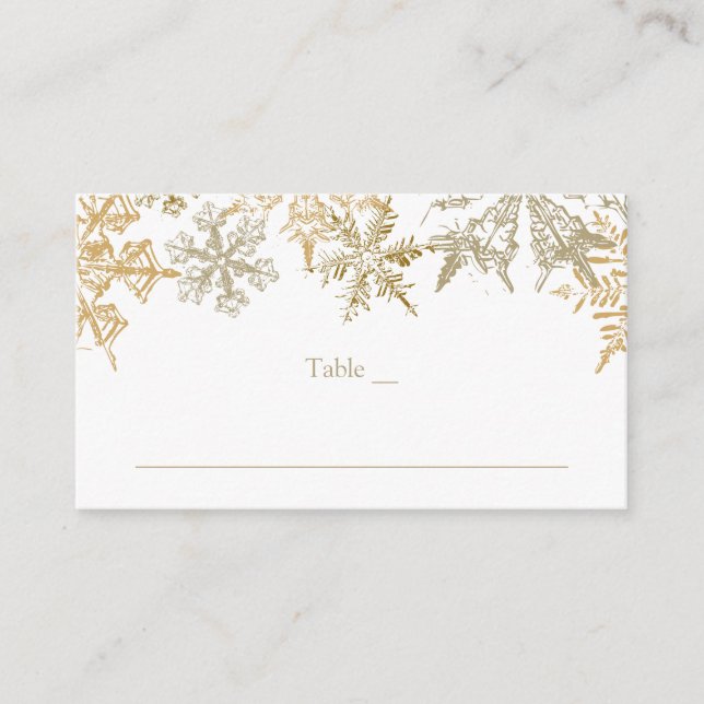 Weihnachtsthema Gold Schneeflocken Elegante Hochze Platzkarte (Vorderseite)