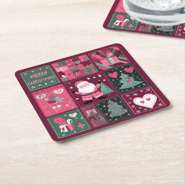 Weihnachtsthema Lila und rosa Frohe Weihnachten Rechteckiger Pappuntersetzer (angewinkelt)