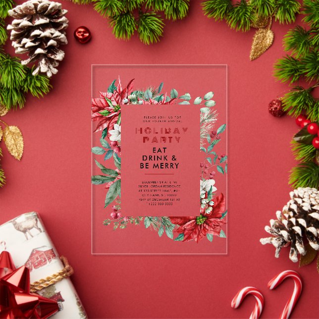 Weihnachtsthema Poinsettia Rahmen Party Acryleinladungen (Insitu (Feiertag))