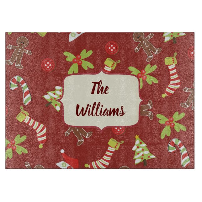 Weihnachtsthema Rot und Grün Schneidebrett (Vorderseite)