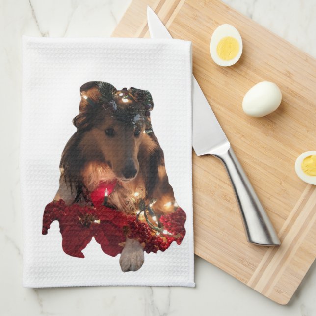 Weihnachtsthema Sheltie Geschirrtuch (Viertel Falte)