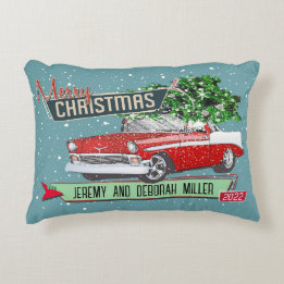 Weihnachtsthematisierte Retro-Klassiker-Automobile Dekokissen