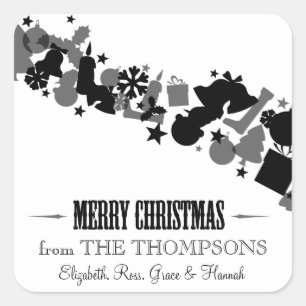 Weihnachtsticker und weiße Weihnachtselemente Quadratischer Aufkleber