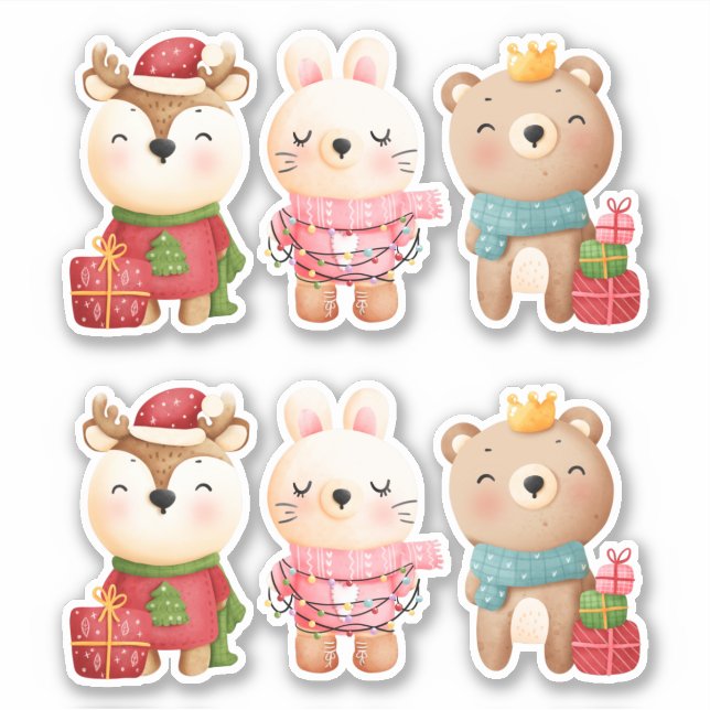 Weihnachtstiere in festlichen Outfits Aufkleber (Vorderseite)