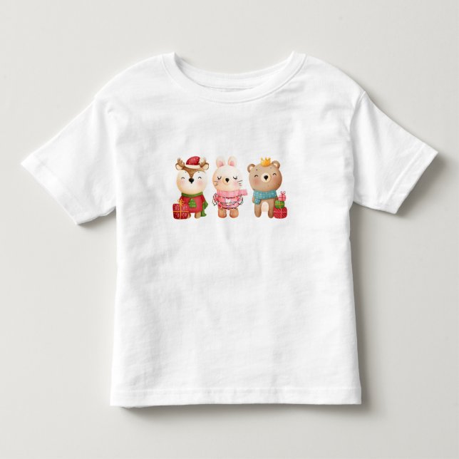 Weihnachtstiere in festlichen Outfits Kleinkind T-shirt (Vorderseite)