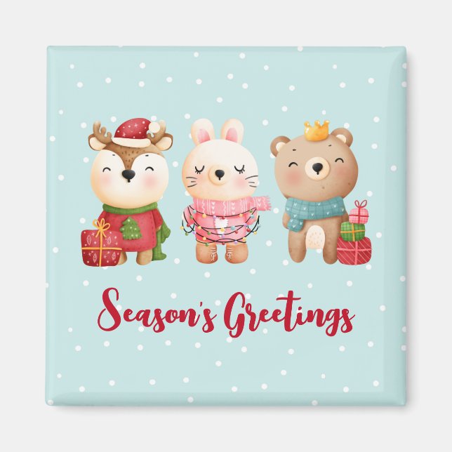 Weihnachtstiere in festlichen Outfits Magnet (Vorne)