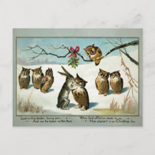 Weihnachtstiere mit Mistelzweig im viktorianischen Postkarte