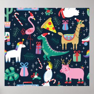 Weihnachtstiere, Niedliches Nahtloses Design. Poster