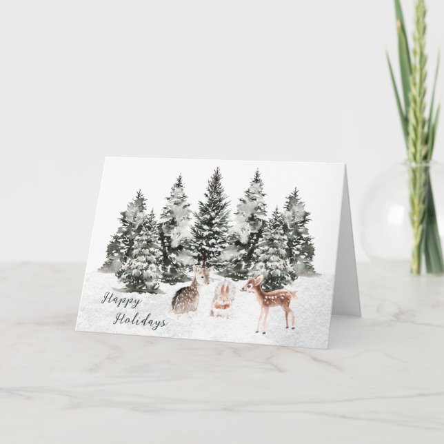 Weihnachtstiere Pinienwald Karte (Vorderseite)