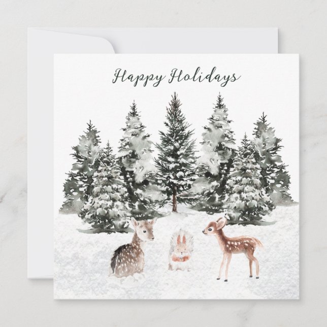 Weihnachtstiere Pinienwald Karte (Vorderseite)