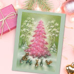 Weihnachtstiere Rund um den rosa Baum Feiertagskarte<br><div class="desc">Weihnachtstiere Rund um den rosa Baum</div>