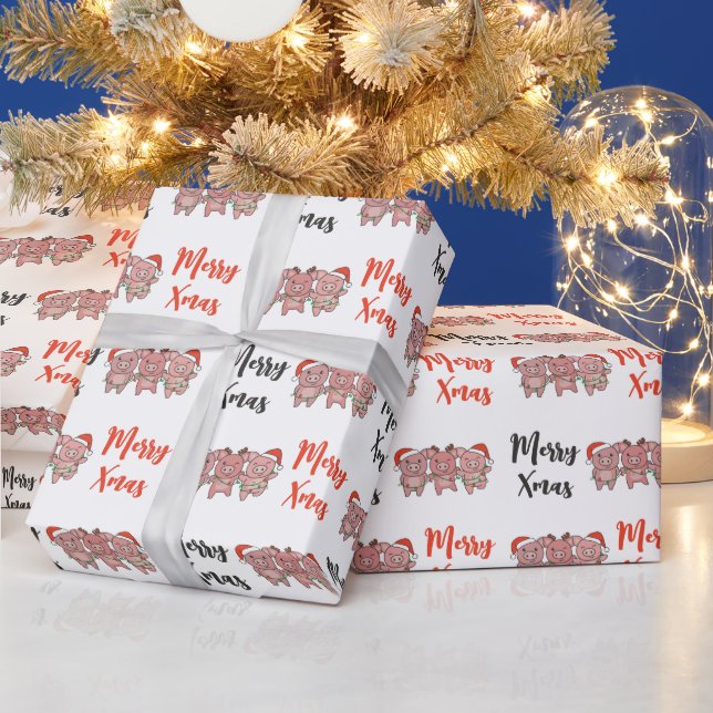 Weihnachtstiere von Schweinen Niedliches Wrapping Geschenkpapier (Feiertage)