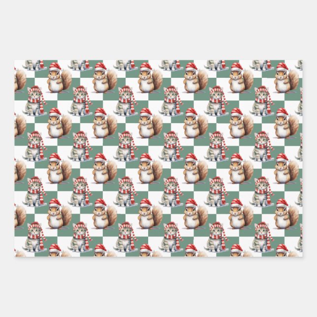 Weihnachtstiere Wrapping Paper Set Geschenkpapier Set (Vorderseite)