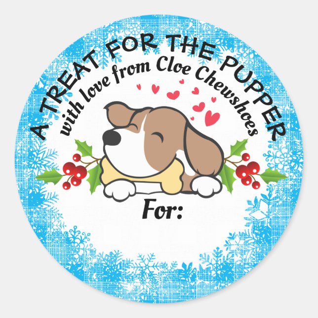 Weihnachtstierfutterhund-Leckereien personalisiert Runder Aufkleber (Vorderseite)