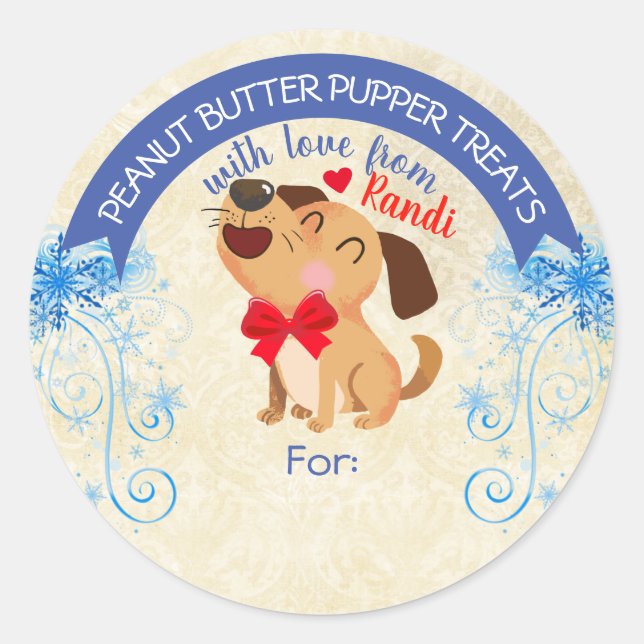 Weihnachtstierfutterhund-Leckereien personalisiert Runder Aufkleber (Vorderseite)