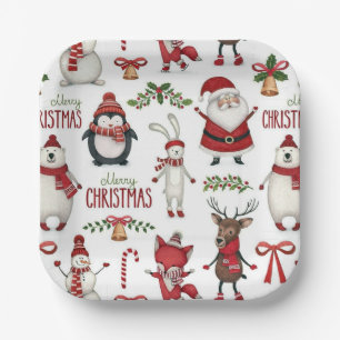 Weihnachtstiermuster Pappteller