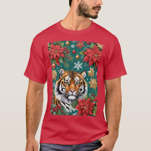 Weihnachtstiger mit Weihnachtssternen und Schneefl T-Shirt