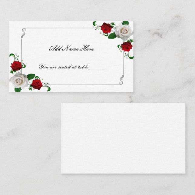 Weihnachtstisch mit Rosen und Weißrosen Platzkarte (Vorne/Hinten)