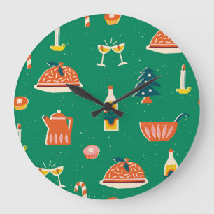 Weihnachtstisch, Vintages Muster. Große Wanduhr