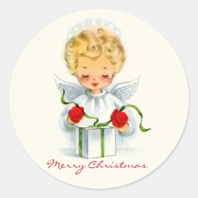 Weihnachtstitel Angel Wrapping Runder Aufkleber (Vorderseite)