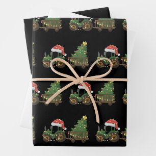 Weihnachtstraktor mit Tannenbaum Landwirt Bauernho Geschenkpapier Set