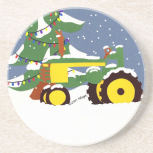Weihnachtstraktor und Schnee-Untersetzer Getränkeuntersetzer