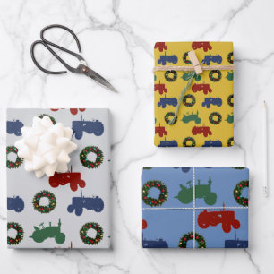 Weihnachtstraktoren gemustert geschenkpapier set