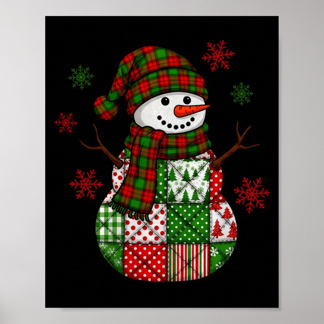 Weihnachtstrend-Patchwork-Schneemann Frohe Weihnac Poster (Vorne)