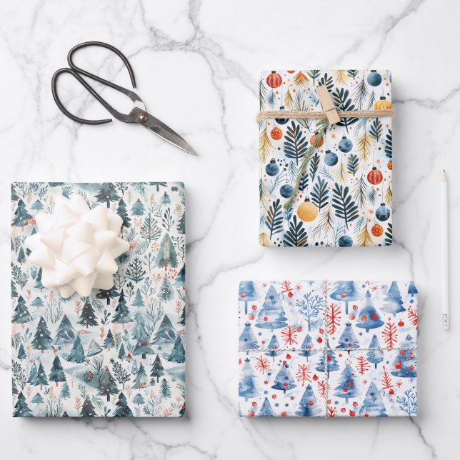 Weihnachtstrio Geschenkpapier Set (Vorderseite)