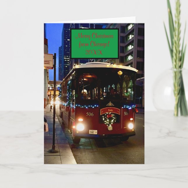 Weihnachtstrolley in Chicago Karte (Vorderseite)