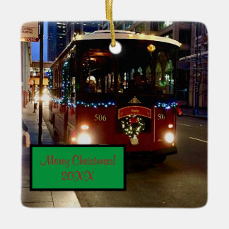 Weihnachtstrolley in Chicago Keramikornament