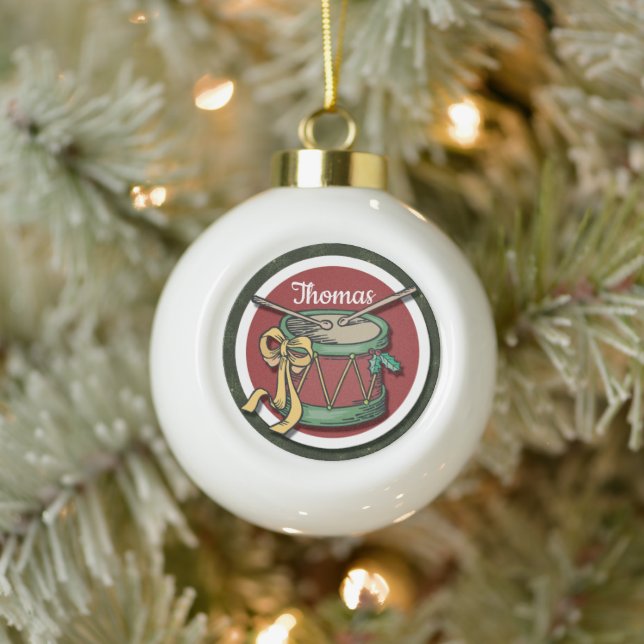 Weihnachtstrommel mit Ihrem Namen Keramik Kugel-Ornament (Baum)