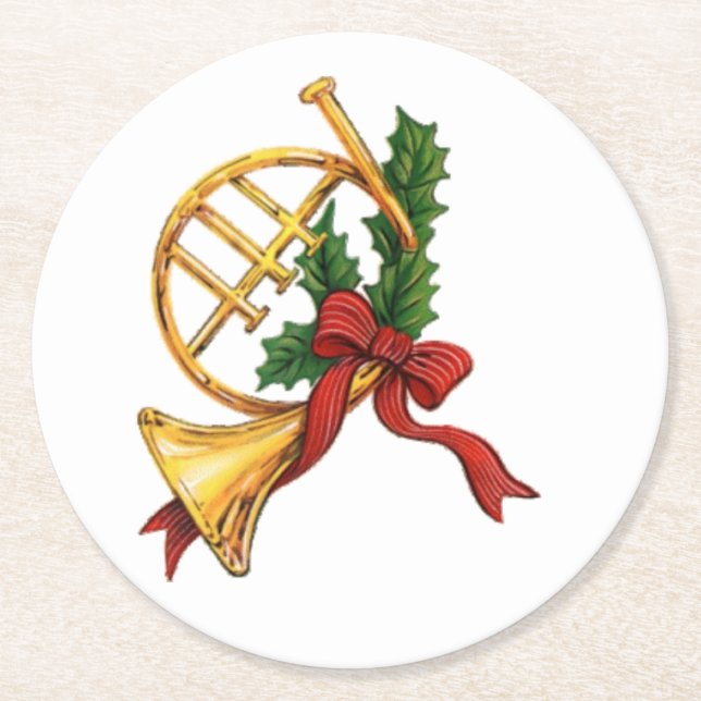 Weihnachtstrompete Runder Pappuntersetzer (Vorderseite)