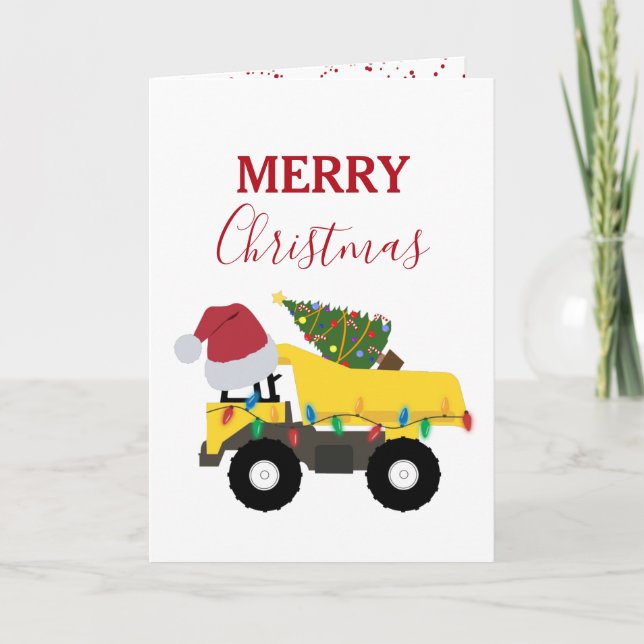 Weihnachtstumpf LKW-Baumaschinen Feiertagskarte (Vorderseite)