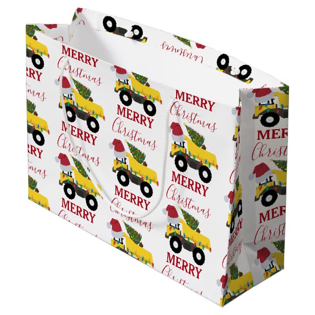 Weihnachtstumpf LKW-Baumaschinen Große Geschenktüte (Rückseite Schrägansicht)