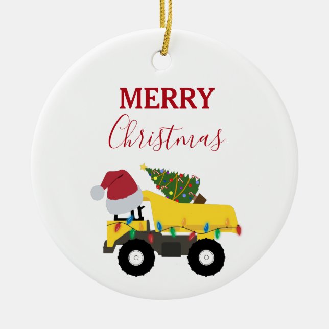 Weihnachtstumpf LKW-Baumaschinen Keramik Ornament (Vorne)