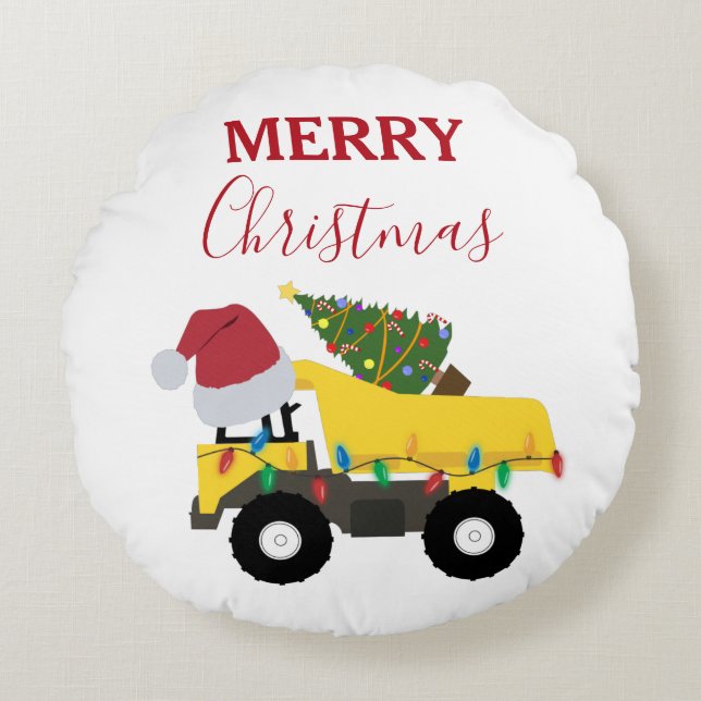Weihnachtstumpf LKW-Baumaschinen Rundes Kissen (Vorderseite)