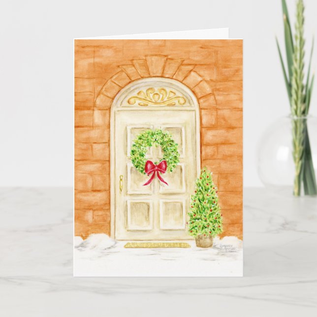 Weihnachtstür Vordergraue Grußkarte Karte (Vorderseite)