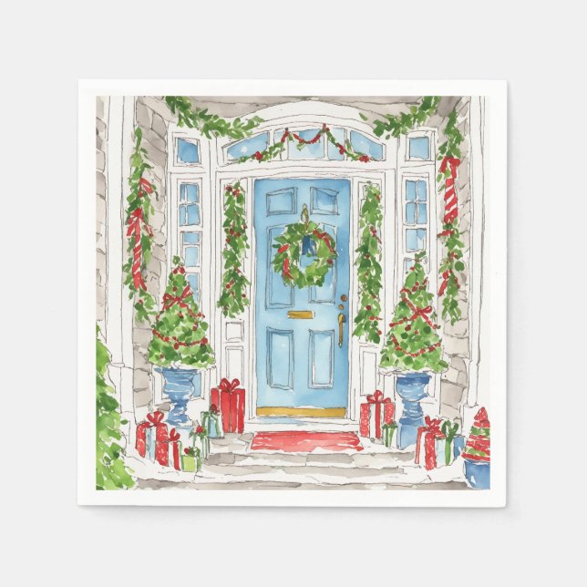 Weihnachtstür Wasserfarbe Napkins Serviette (Vorderseite)